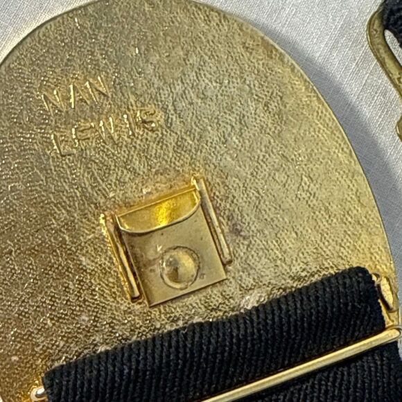 Vintage Nan Lewis Black & Gold Sculptural Enamel Buckle Belt | 1980s Modernist S main image 12